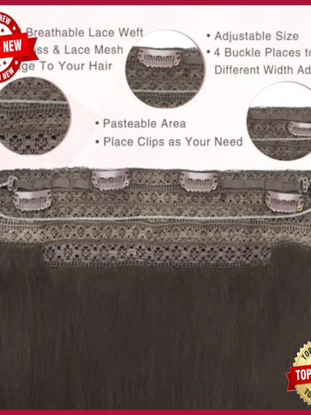 Real Human Hair Clip-In Extensions 16 Inch 95g Adjustable Wire